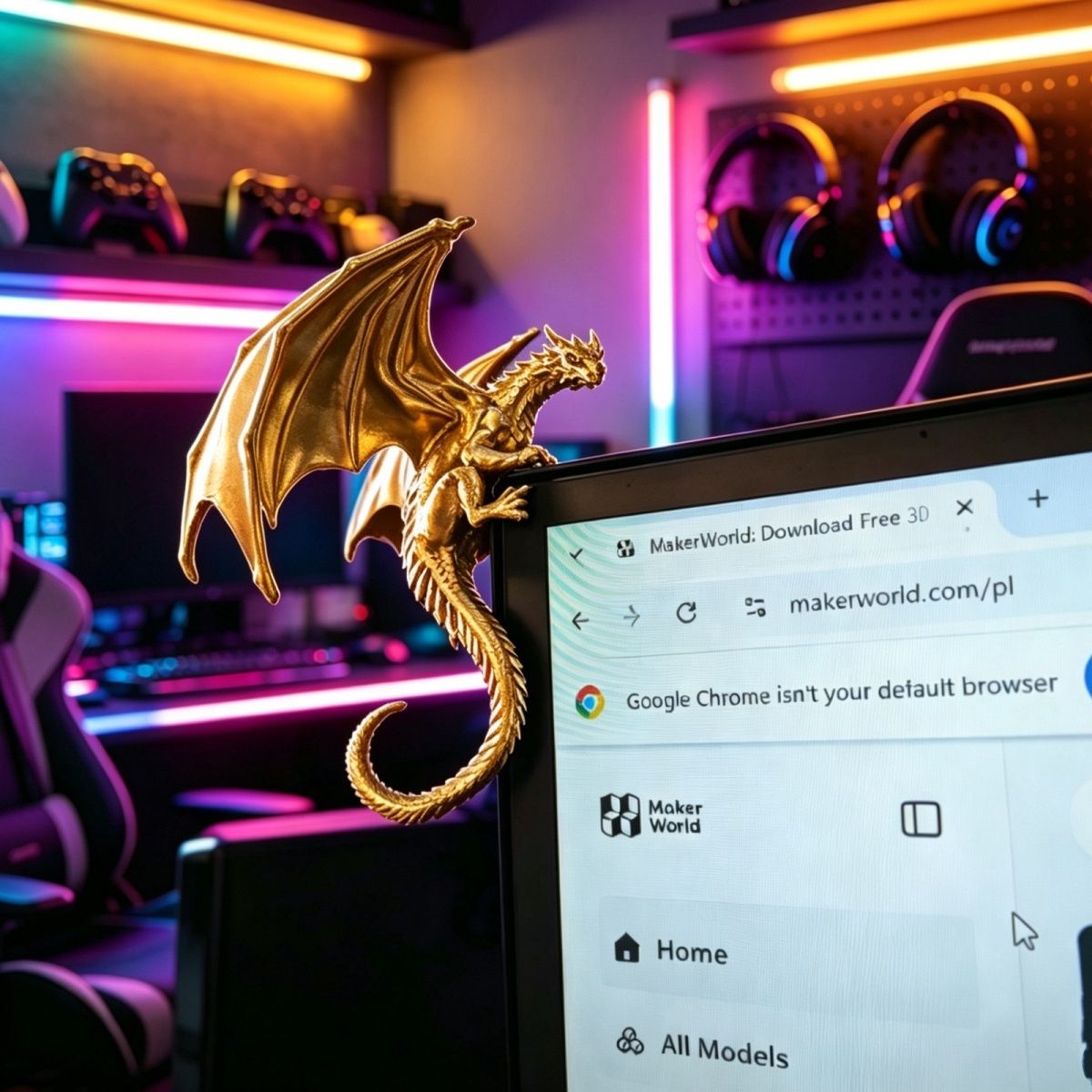 Gaming Accessories Monitor - Havalı Ejderha Yatan Figür Monitör Dekor